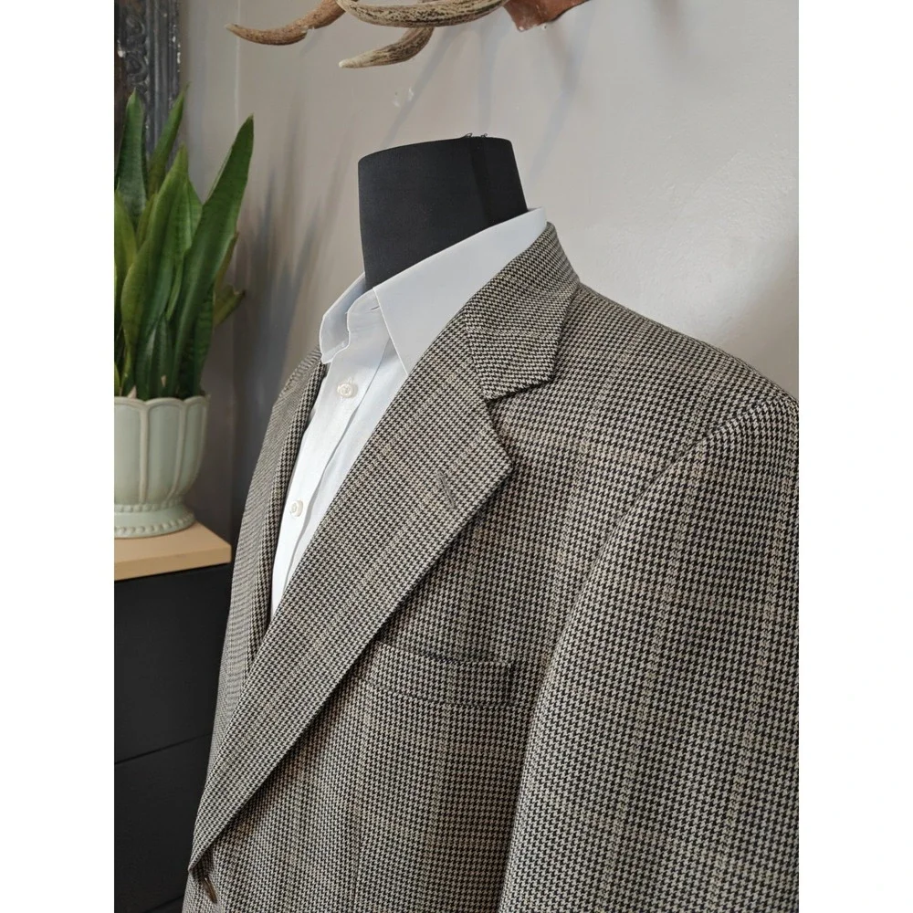 Mark Shale Mens Wool Sports Coat 42R Beige Houndstooth USA 2 Button Blazer B503